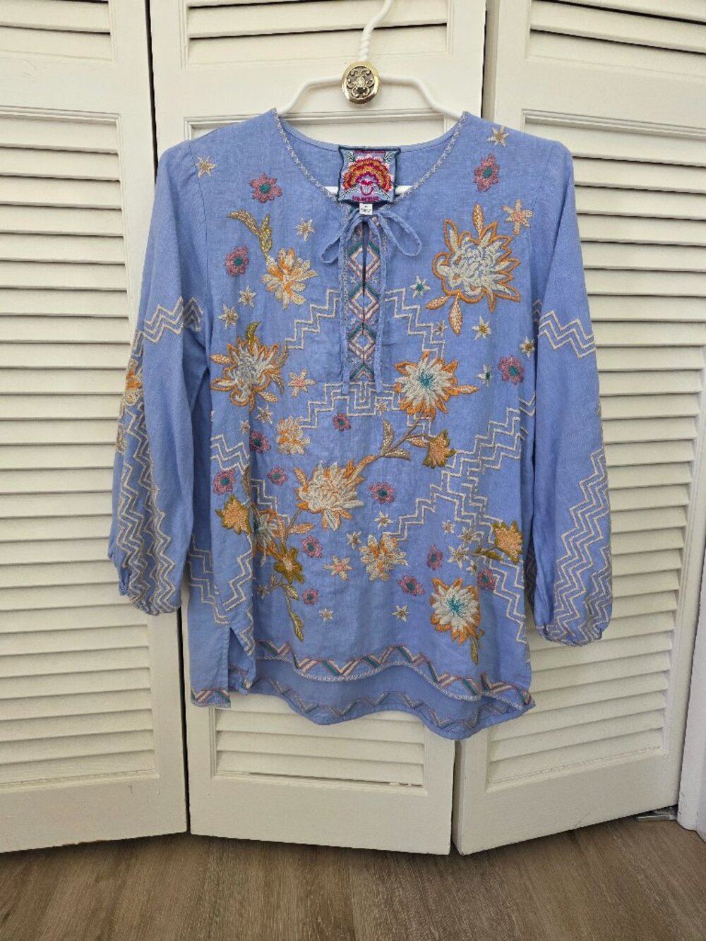 Johnny Was Beautiful Blue Flora Embroidered Blouse